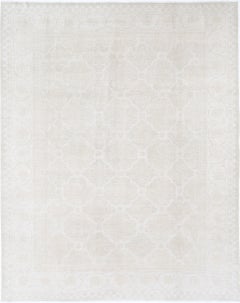 9x11.7 ft Hand Knotted Large Area Rug for Living Room. Beige Wool Carpet