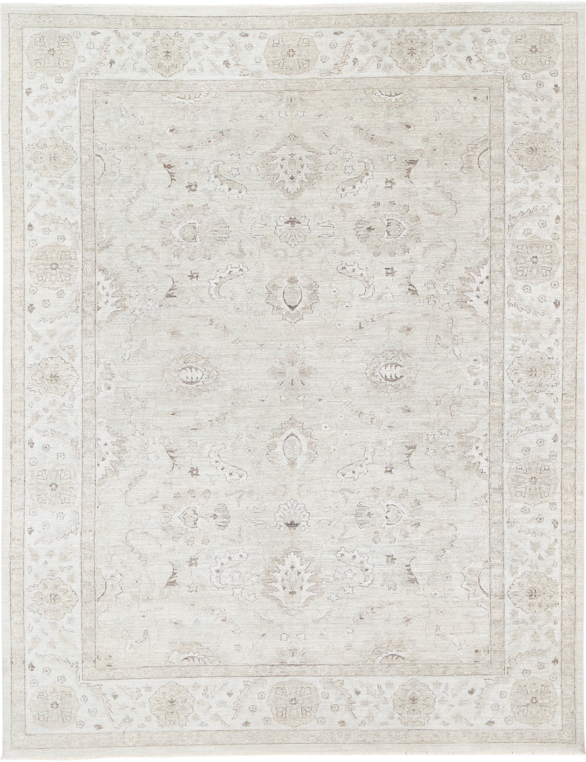 9x11.7 ft Hand Knotted Large Area Rug for Living Room. Beige Wool Carpet