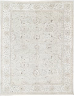 9x11.7 ft Hand Knotted Large Area Rug for Living Room. Beige Wool Carpet
