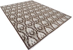 9x11.7 ft Handknotted Brown & Ivory Wool Area Rug, Traditional Ornamental Carpet