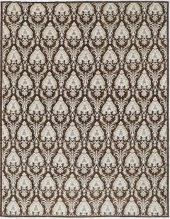 9x11.7 ft Handknotted Brown & Ivory Wool Area Rug, Traditional Ornamental Carpet
