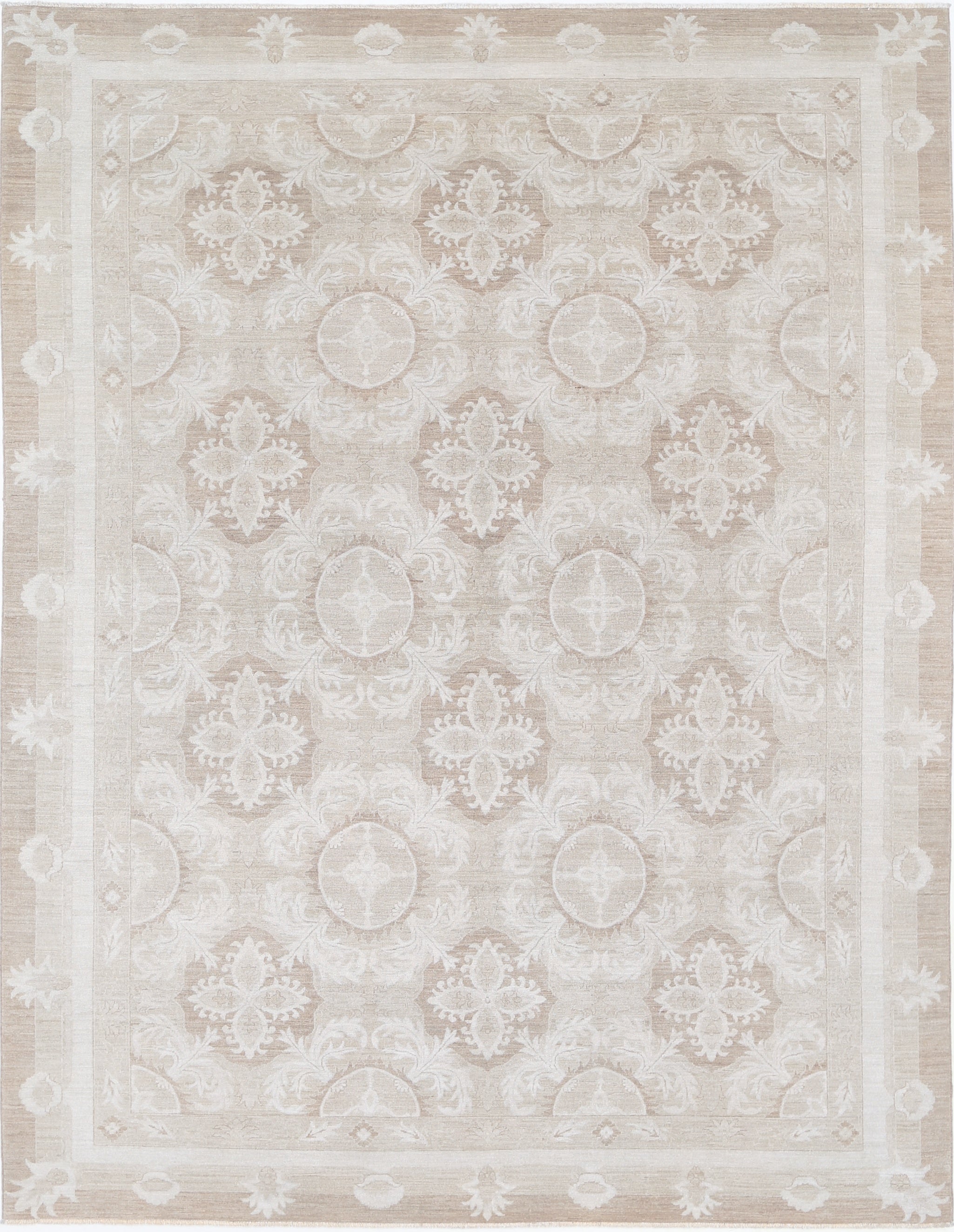 9x11.7 ft Handmade Beige Rug Made of Wool. Trellis Design Carpet For Living Room