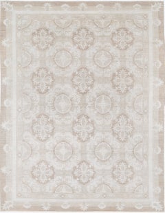 9x11.7 ft Tapis beige fait main en laine. Moquette design en treillis pour le Living Designs