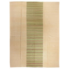 9x11.7 Ft Modern Anatolian Double Sided Beige Kilim Rug with Colorful Stripes