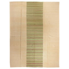 9x11.7 Ft Modern Turkish Double Sided Beige Kilim Rug with Colorful Stripes