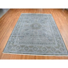 9'x11'7" Gray Silk with Textured Wool Mamluk Design Hand Knotted Oriental Rug