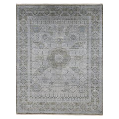 Tappeto orientale annodato a mano 9'x11'7" in seta grigia con lana strutturata Mamluke Design