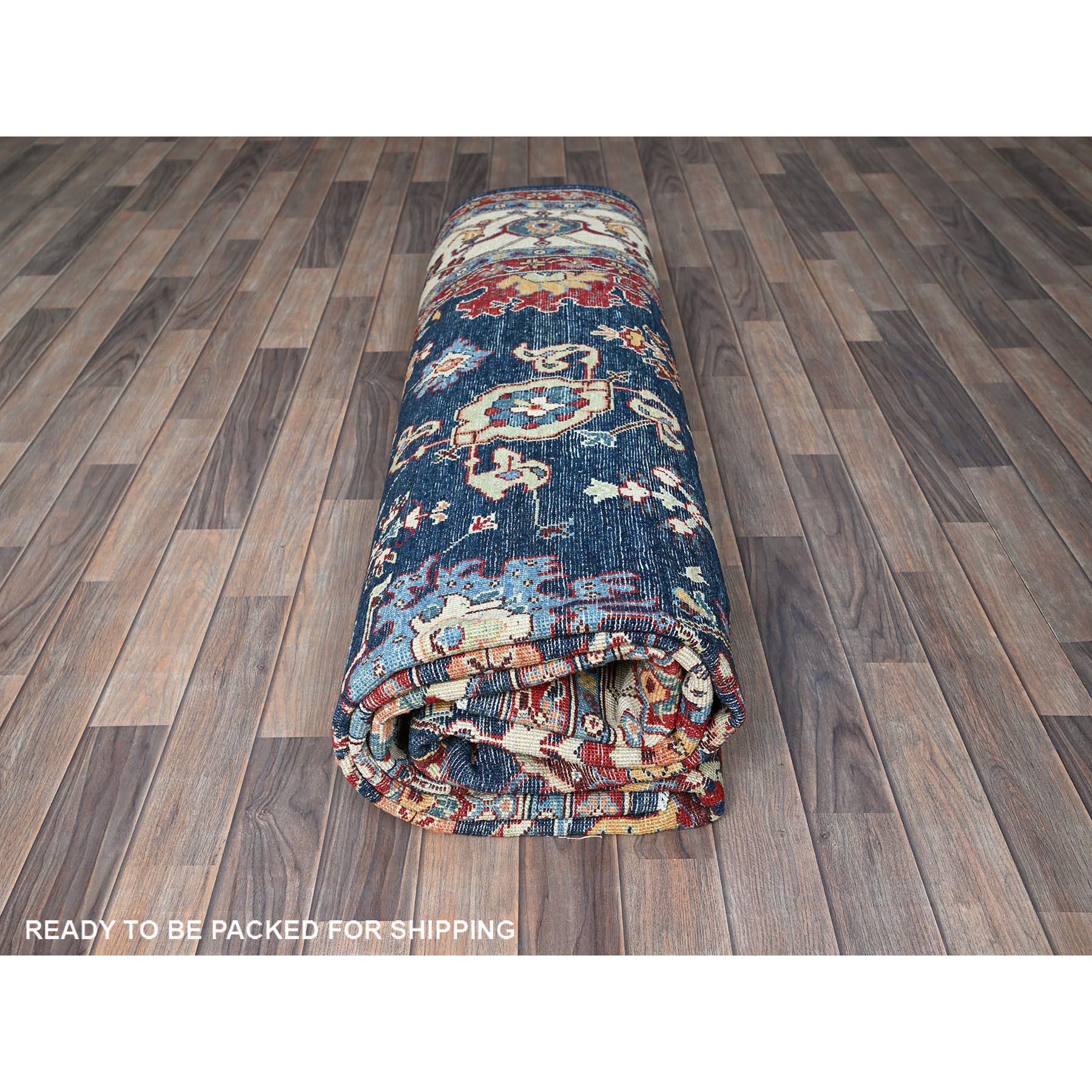 Alfombra de lana anudada a mano azul medianoche afgana de 9'x11'7