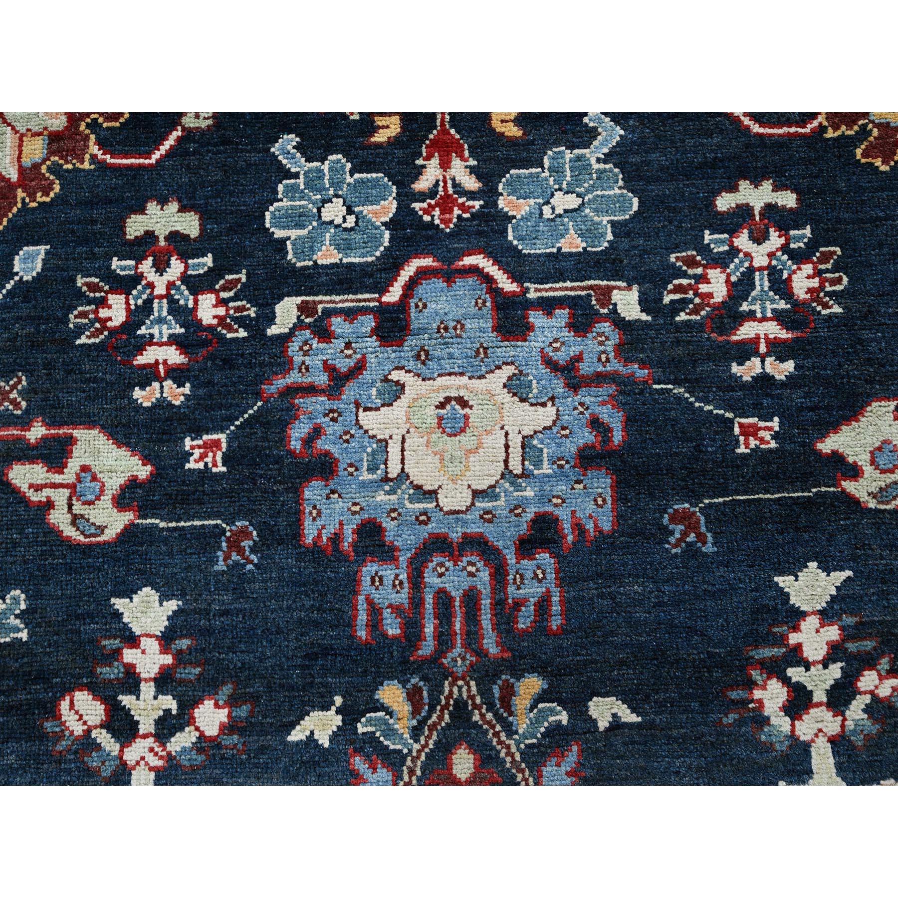 Alfombra de lana anudada a mano azul medianoche afgana de 9'x11'7