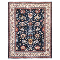 9'x11'7" Mitternachtsblauer afghanischer Wollteppich mit Heriz All Over Design, handgeknüpft