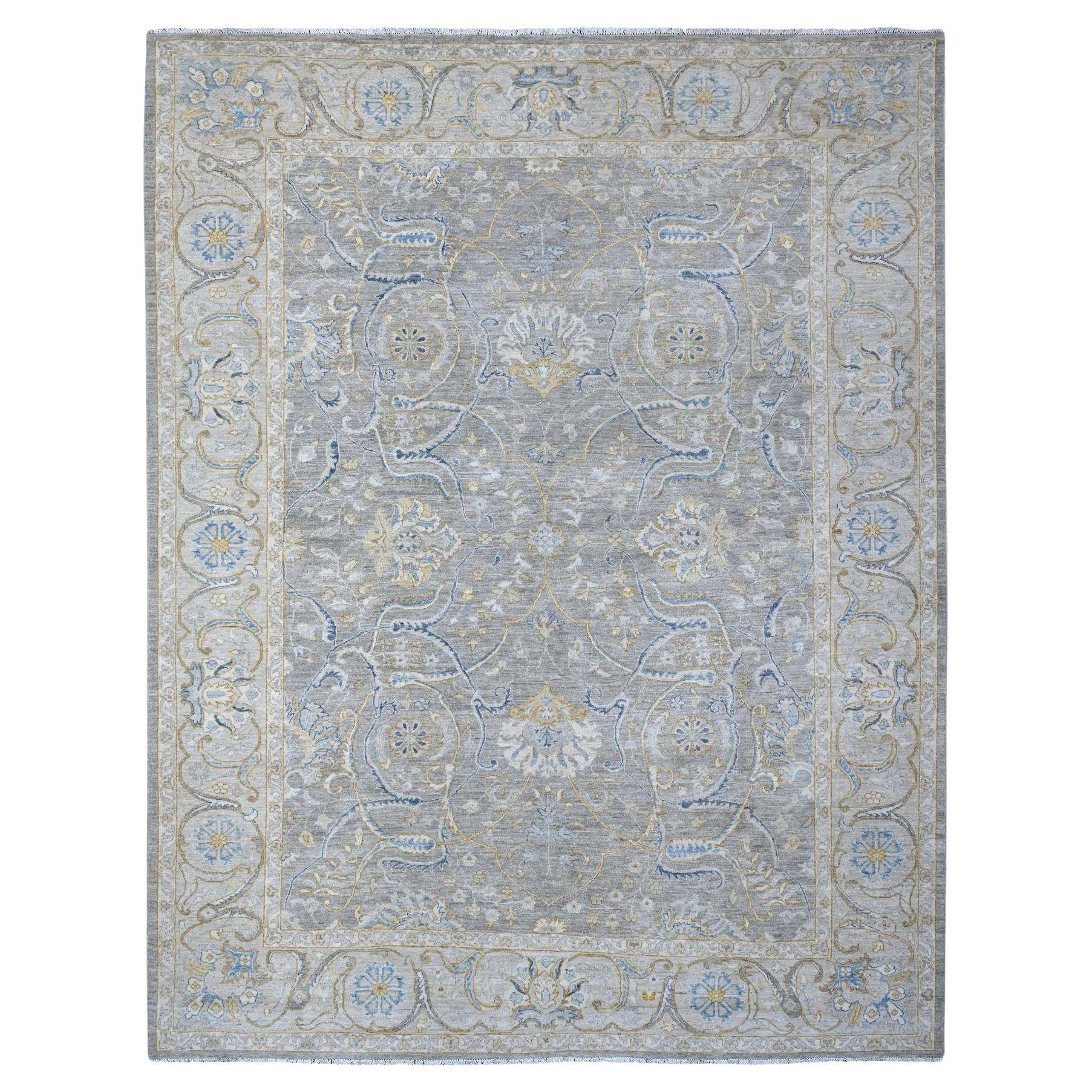 9'x11'7" Nimbus Gray All Over Afghan Peshawar Design noué à la main en vente