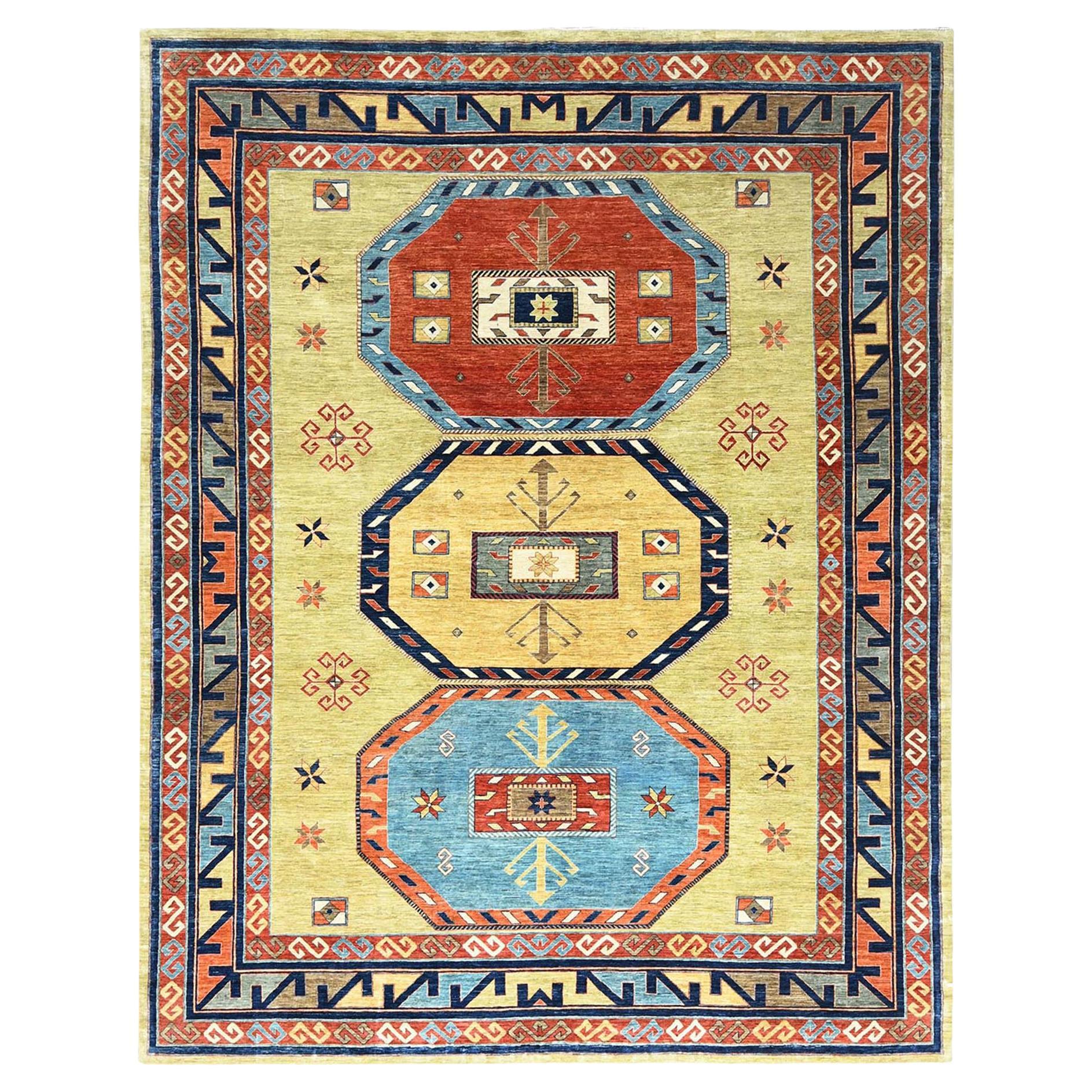 9
x11
7" Tappeto di ispirazione armena 200 KPSI in lana annodata a mano, verde muschio antico