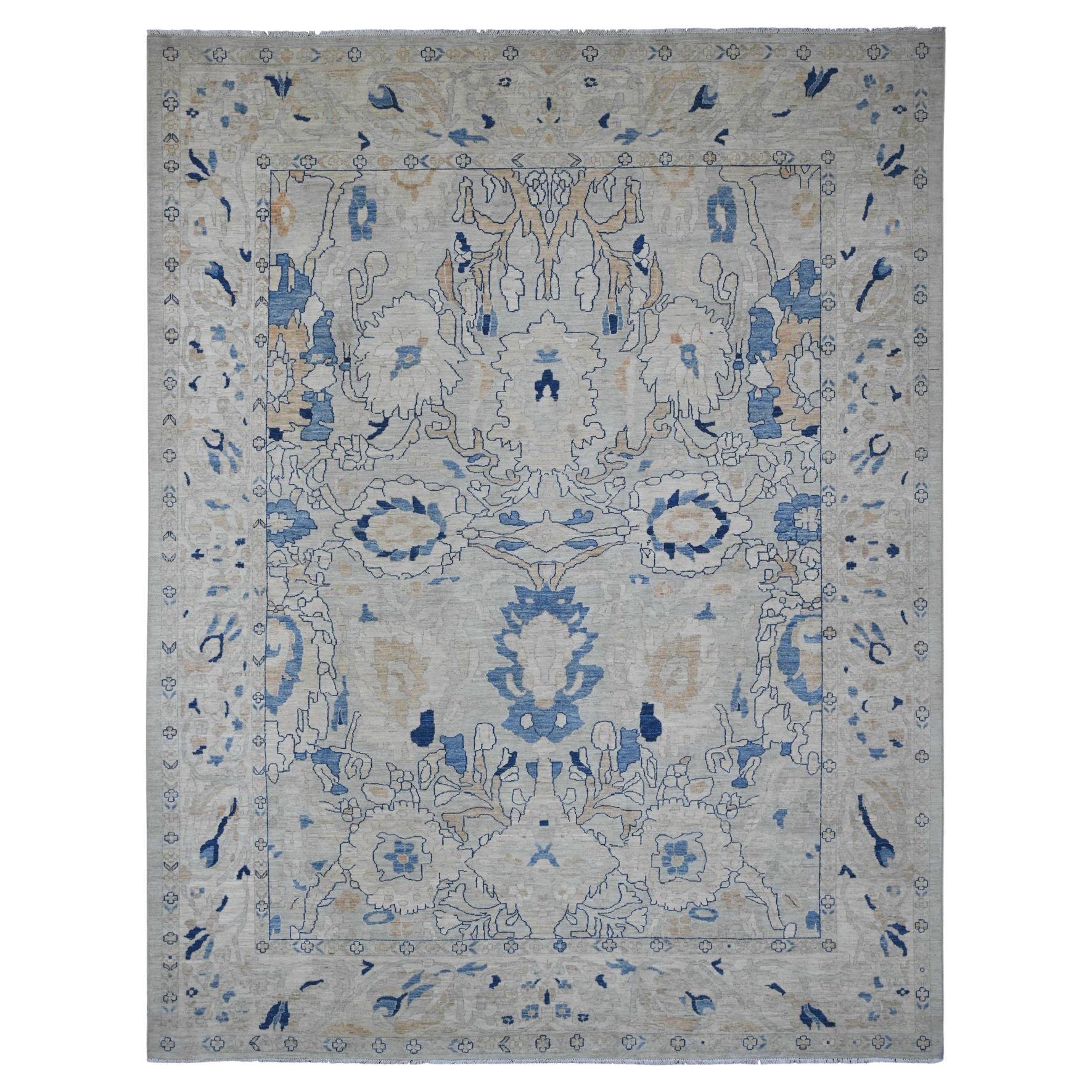 Tappeto 9'x11'7" Oyster Gray Ziegler Mahal Design Peshawar annodato a mano in pura lana