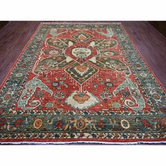 Tappeto in lana annodato a mano 9'x11'7" rosso Aryana Grade Serapi Heriz con design floreale