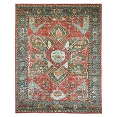 Tappeto in lana annodato a mano 9'x11'7" rosso Aryana Grade Serapi Heriz con design floreale
