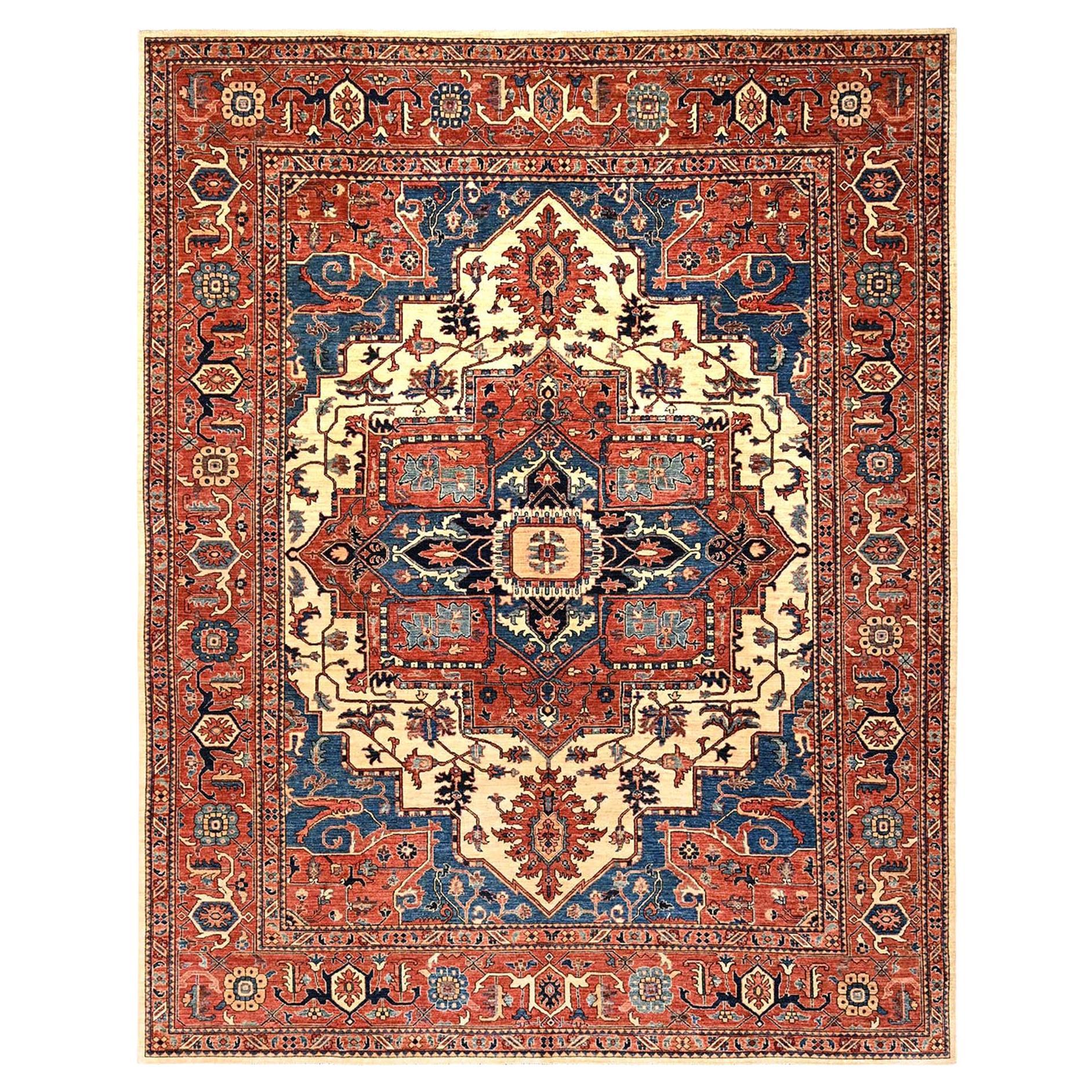 9
x11
7" Rouge Serapi Heriz avec grand médaillon Design noué à la main Tapis tout en laine