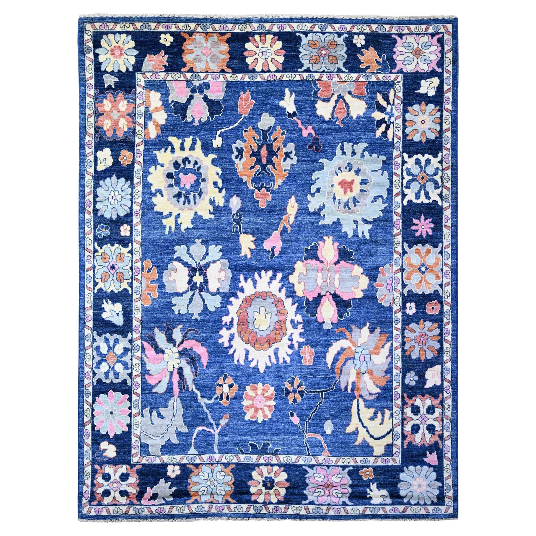 9'x11'7" Sapphire Blue Hand Knotted Afghan Angora Oushak Soft Wool Rug
