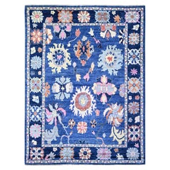 9'x11'7" Sapphire Blue Hand Knotted Afghan Angora Oushak Soft Wool Rug