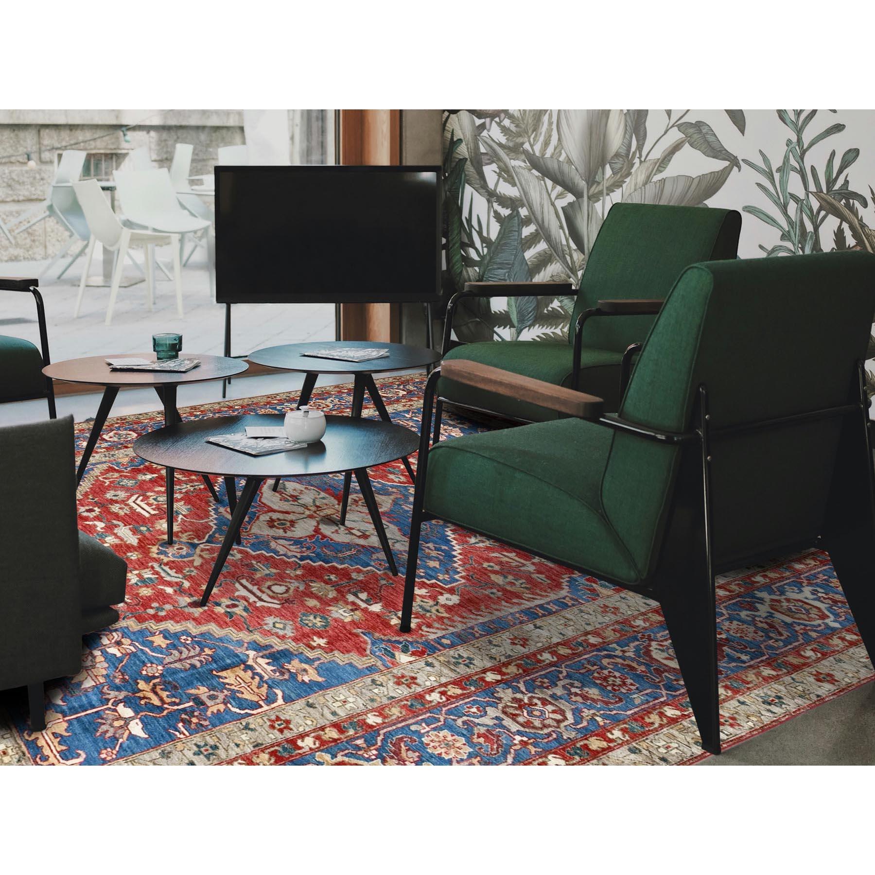Ajax Red, Peshawar Heriz with Antique Serapi Design, Shiny High Mountain Wool, Hand Knotted, Vegetable Dyes, Densely Woven, Soft Pile, Oriental Rug
Primary materials: Wool
Latex: No Pile 
height: 0.25 Inches
Style: Traditional
Primary color: