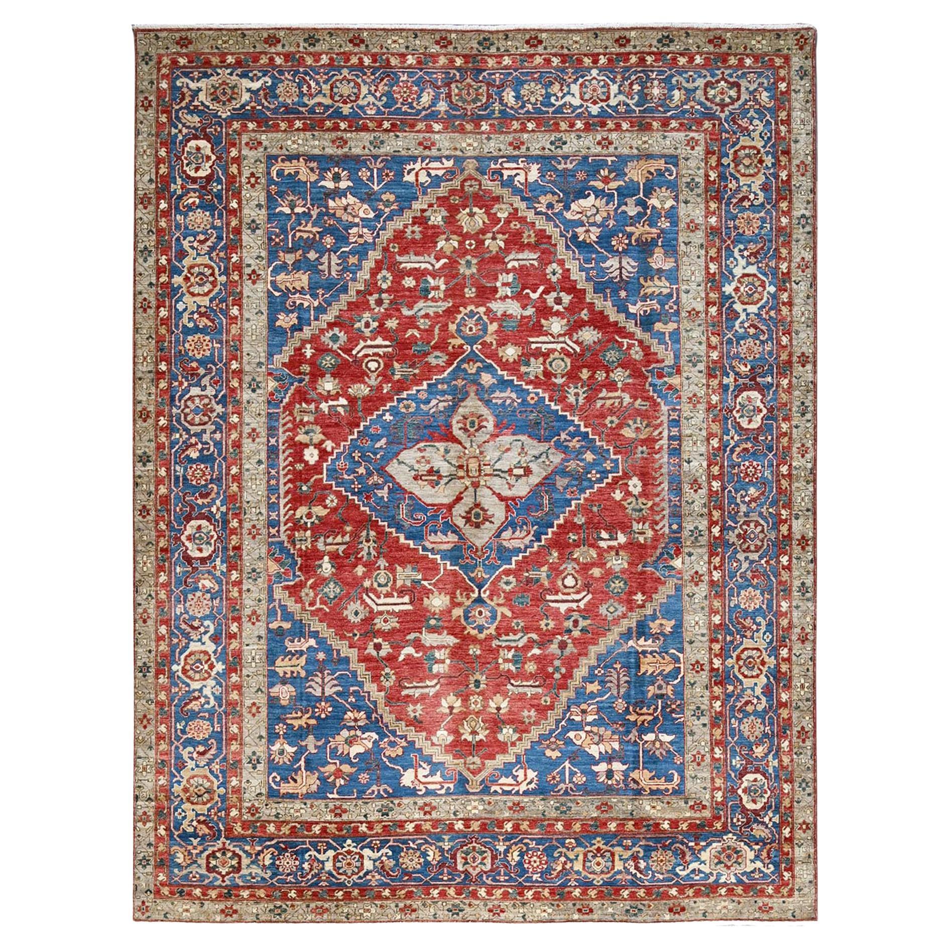 9'x11'8" Ajax Red Peshawar Heriz High Mountain Wool Hand Knotted Oriental Rug