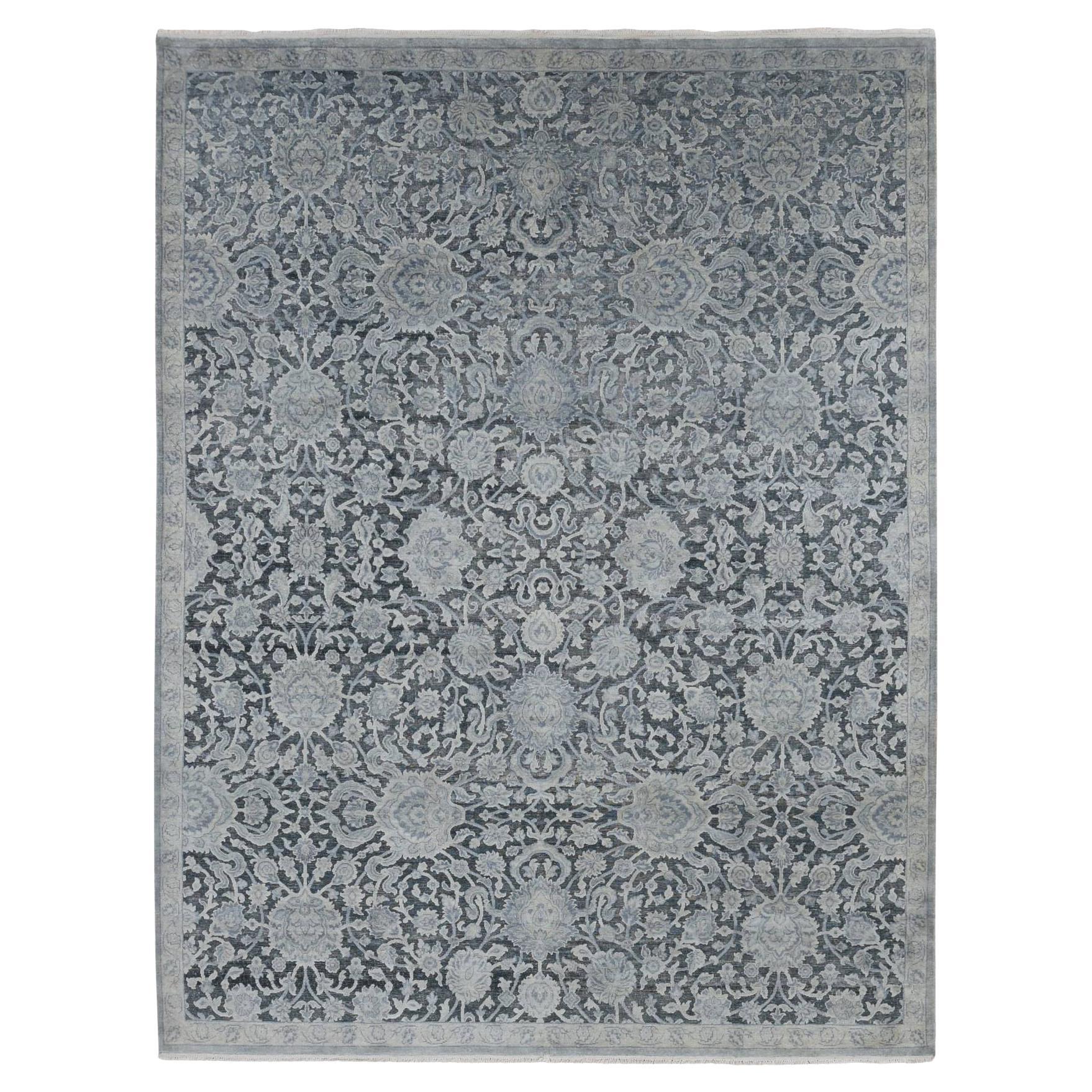 9'x11'8" Ash Gray, Oushak Influence, Pure Silk with Wool Hand Knotted, Rug