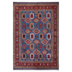 9'x11'8" Blue Afghan Ersari with Turkish Knot Hand Knotted Soft Wool Rug