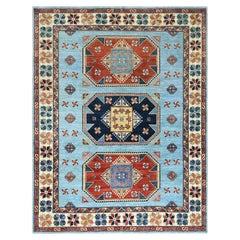 9'x11'8" Blue Armenian Inspired Caucasian Design 200 KPSI Tapis de laine noué à la main