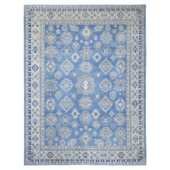 9'x11'8" Blue Vintage Look Kazak with Geometric Motifs Hand Knotted Wool Rug
