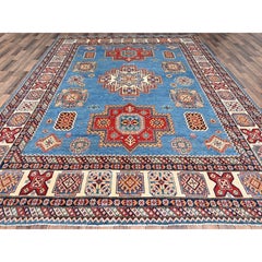 9'x11'8" Cerulean Blue Special Kazak Wool Hand Knotted Natural Dyes Rug