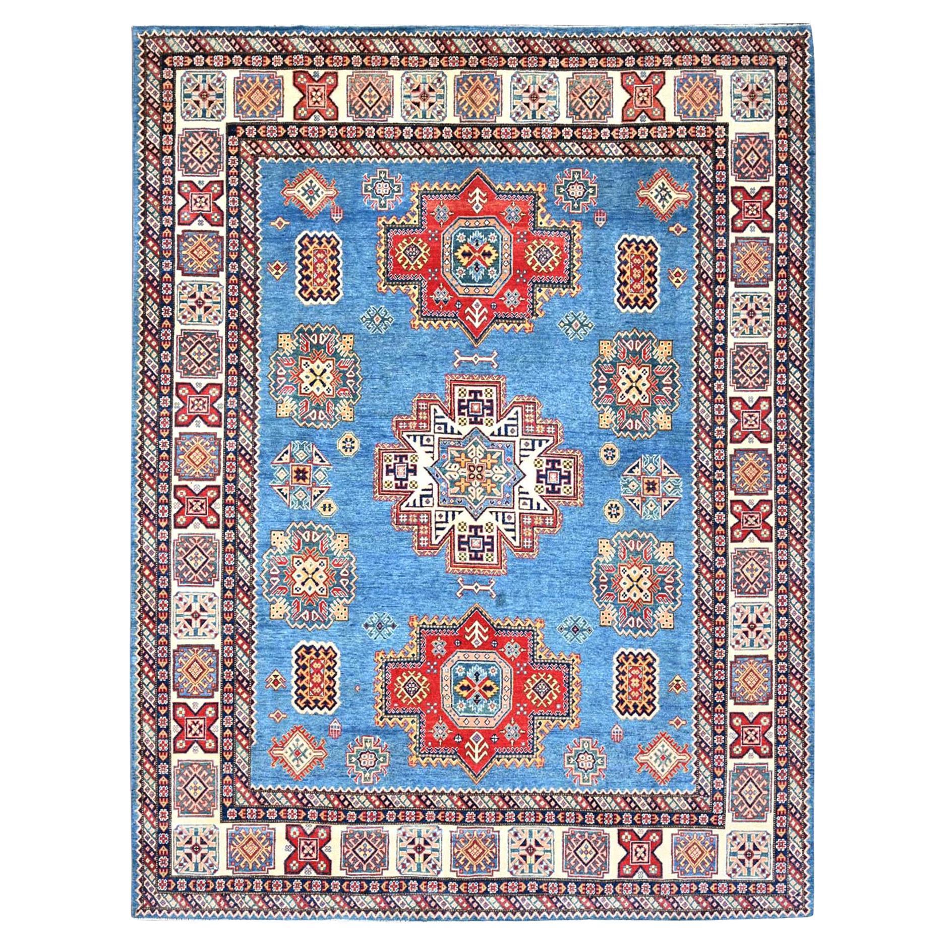 9'x11'8" Cerulean Blau Spezial Kazak Wolle Handgeknüpft Natürliche Farbstoffe Teppich