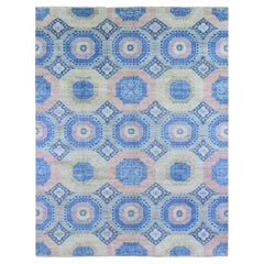 9'x11'8" Denim Blue Mamluk Repetitive Design with Pastels Hand Knotted Wool Rug