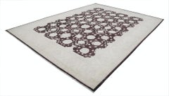 9x11.8 ft Tappeto in lana marrone e avorio annodato a mano. Tappeto a traliccio Ogee