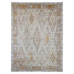 Tappeto Orientale in Lana Annodata a Mano 9'x11'8" Grigio ispirato al Villaggio Anatolico