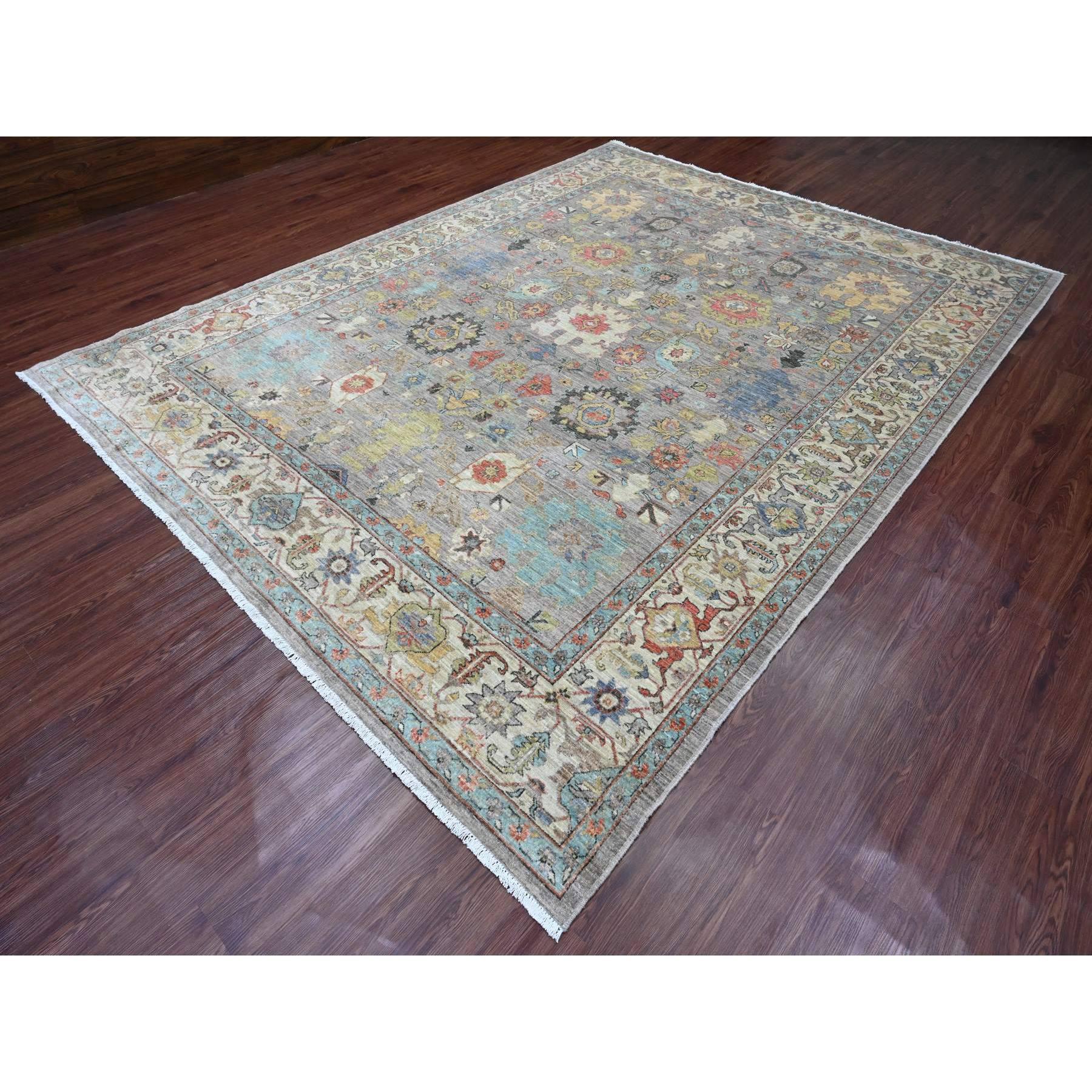 Oushak Tappeto grigio Aryana Collection'S Heriz All Over Design/One annodato a mano in lana in vendita