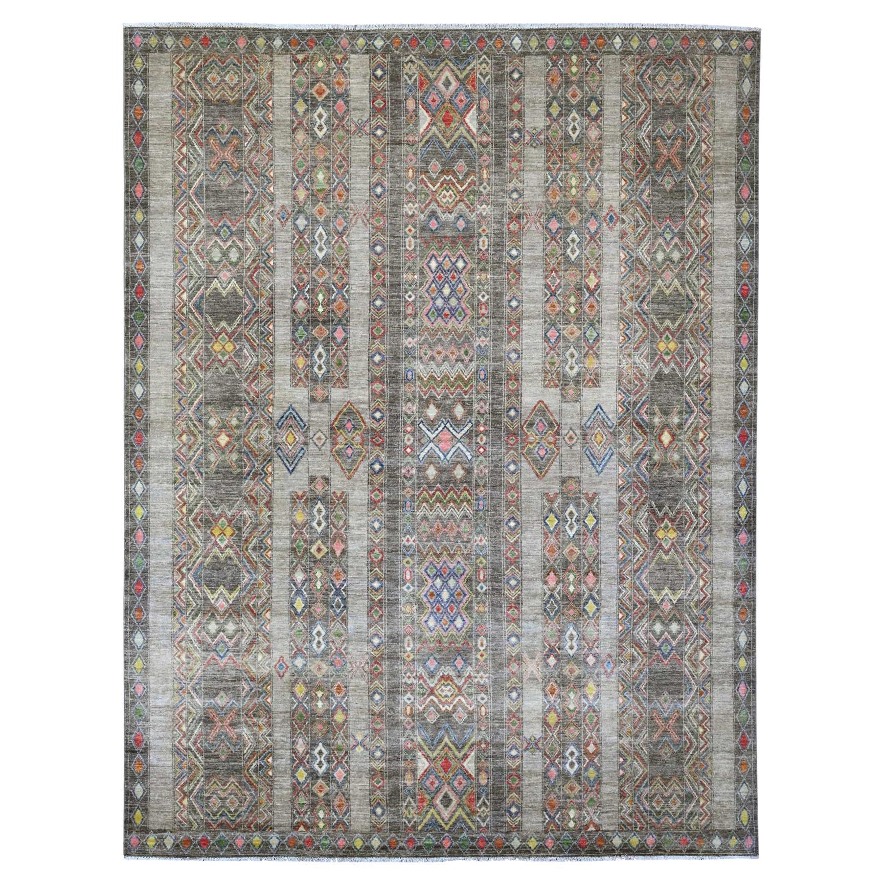 9'x11'8" Gray Moroccan Berber Influence Geometric Pattern Hand Knotted Wool Rug