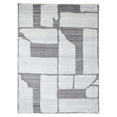 Tappeto Orientale Moderno 9'x11'8" Grigio Annodato a Mano in Pura Lana a Trama Spessa e Grossa