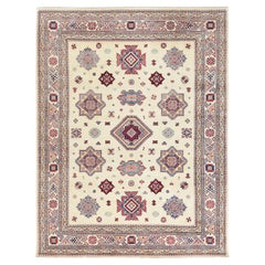 9'x11'8" Anudada a Mano, Marfil, Afgana Especial Kazak, Lana Pura, Alfombra Oriental