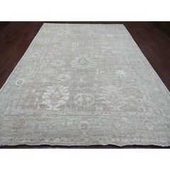 9'x11'8" Hellbraun Afghan Angora Oushak Blatt Design Hand geknüpft alle Wolle Teppich