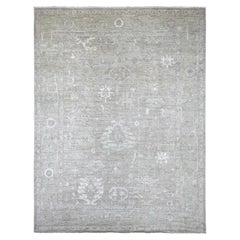 9'x11'8" Hellbraun Afghan Angora Oushak Blatt Design Hand geknüpft alle Wolle Teppich