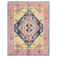 9'x11'8" Midnight Blue with Yellow Serapi Heriz Design Hand Knotted Wool Rug