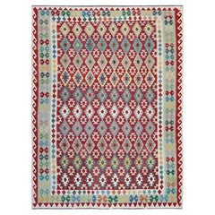 9
x11
8" Red Afghan Kilim with Geometric Pattern Hand Woven Flat Weave Wool Rug