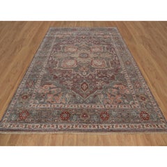 9'x11'8" Wine Red Heriz Revival Hand Knotted Soft Wool Oriental Rug