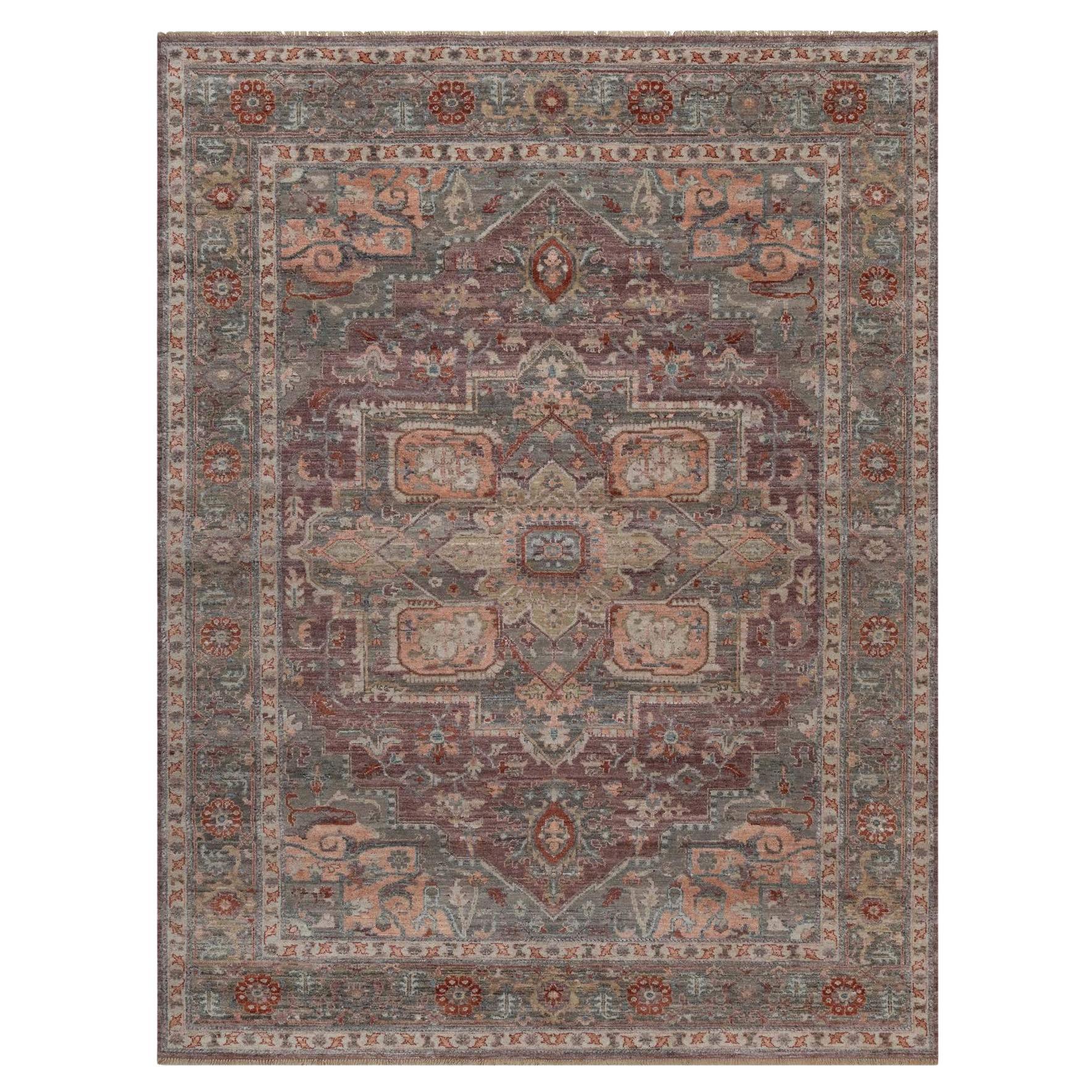 9'x11'8" Wine Red Heriz Revival Hand Knotted Soft Wool Oriental Rug
