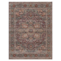 9'x11'8" Wine Red Heriz Revival Hand Knotted Soft Wool Oriental Rug