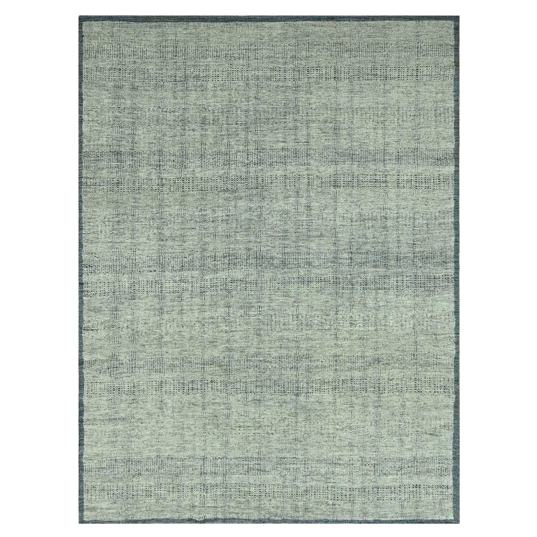 9'x11'8" Yale Blue Pure Wool Hand Knotted Oxidized Grass Design Oriental Rug
