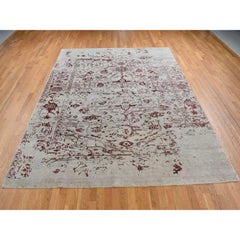 9'x11'9" Beige, Broken Heriz Design, Wool and Silk, Hand Knotted, Oriental Rug