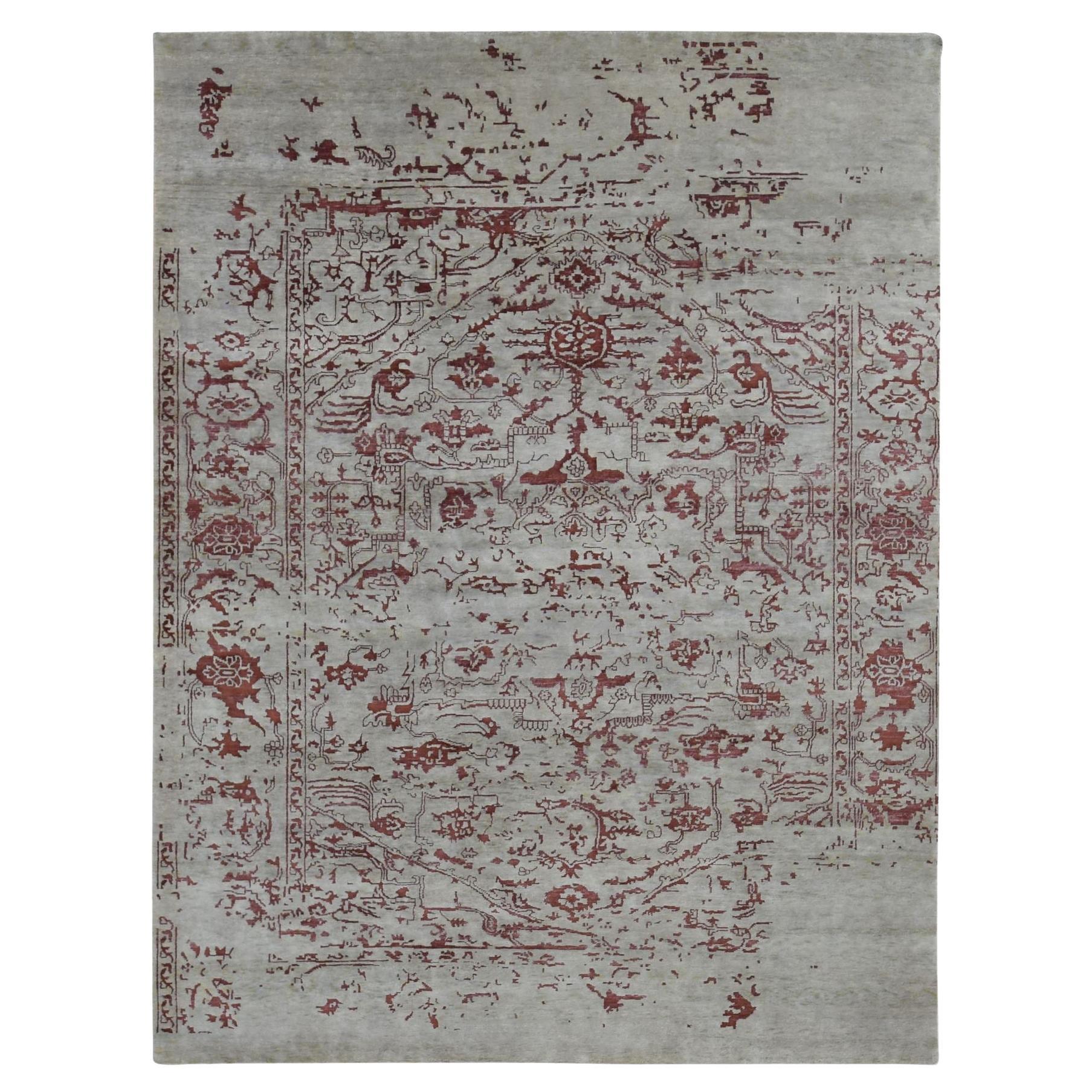 9'x11'9" Beige, Broken Heriz Design, Wool and Silk, Hand Knotted, Oriental Rug