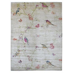 9'x11'9" Beige Sparrows on the Tree Peshawar Hand Knotted All Wool Oriental Rug