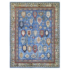 Tappeto di lana annodato a mano 9'x11'9" blu afghano Ersari con disegno caucasico Revival