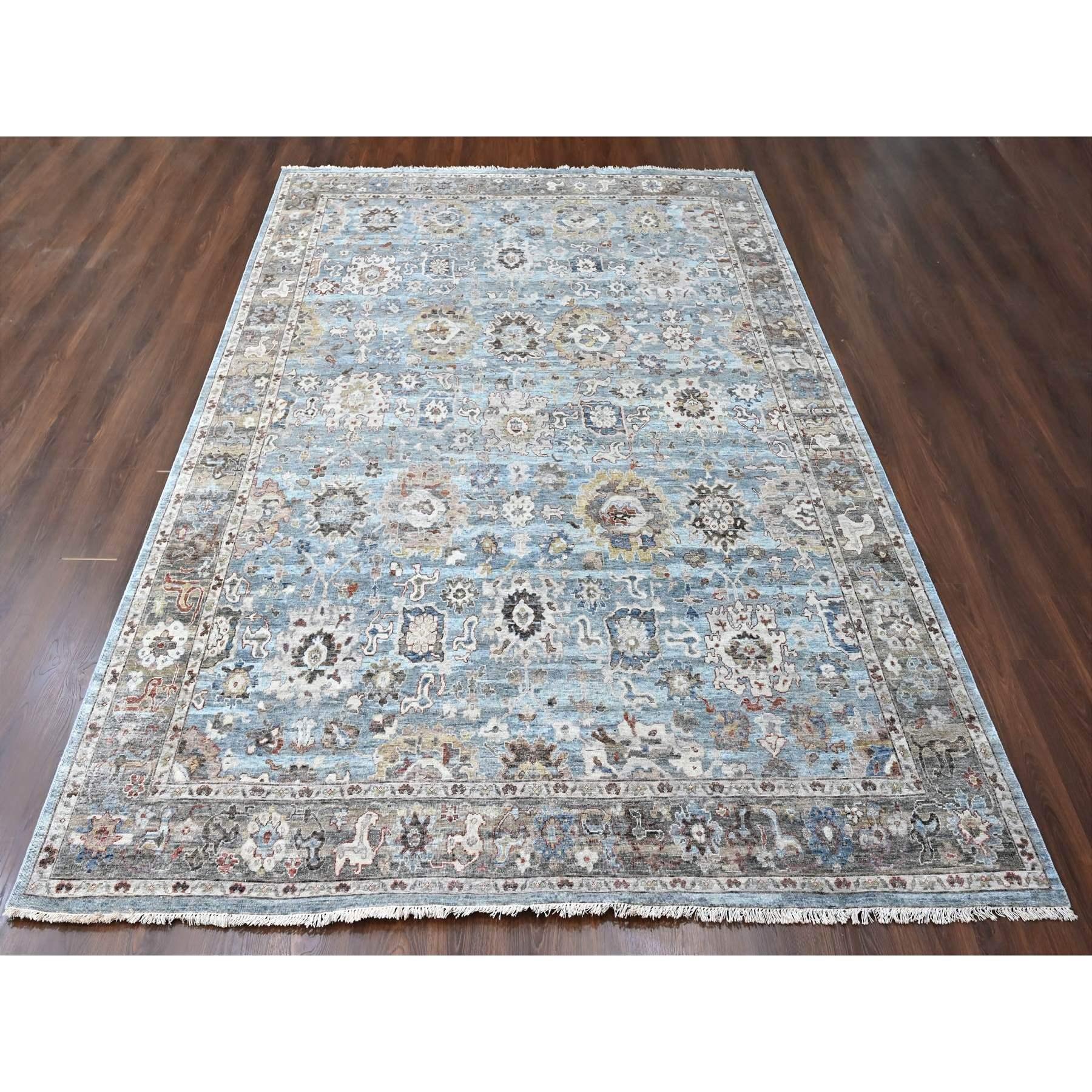 Ruddy Blue, Antiqued Persian Ziegler Mahal Design, Distressed, All Over Leaf Pattern, Zero Pile, Shaved Low, 100% Wool, Hand Knotted, Oriental Rug
Primary materials: Wool
Latex: No Pile 
height: 0.25 Inches
Style: Traditional
Primary color: